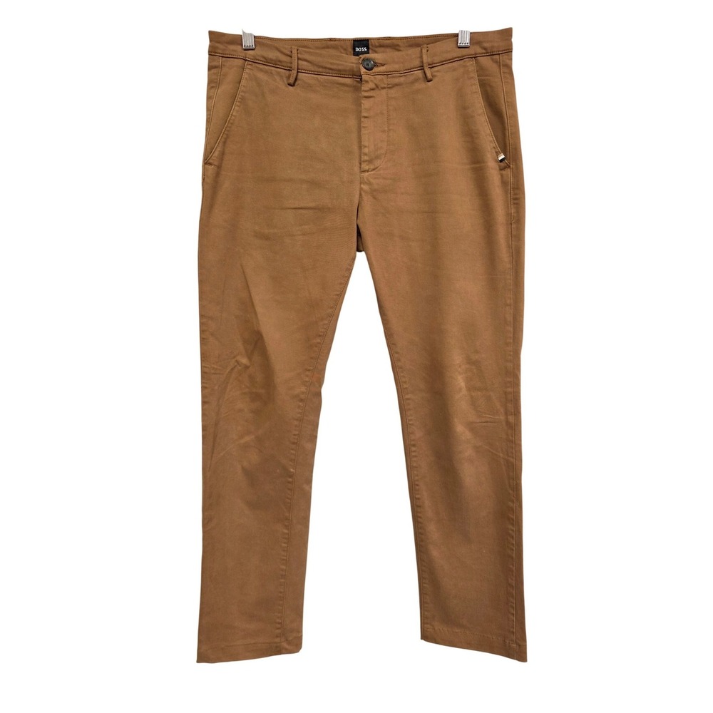 BOSS Rice Slim Fit Chinos Men 32R Brown Designer Luxury Business Casual Trousers